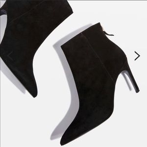 Topshop Black Suede Pointed Toe Ankle Booties